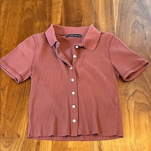 Abercrombie & Fitch Ribbed Button-Up Shirt - Brick Red